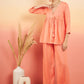 InWeave Women's Creamy Peach Lurex V Neck Front Tie Up Kurta Pant Set - Swadesiicart