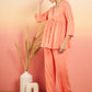InWeave Women's Creamy Peach Lurex V Neck Front Tie Up Kurta Pant Set - Swadesiicart