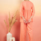 InWeave Women's Creamy Peach Lurex V Neck Front Tie Up Kurta Pant Set - Swadesiicart