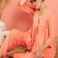 InWeave Women's Creamy Peach Lurex V Neck Front Tie Up Kurta Pant Set - Swadesiicart