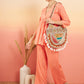 InWeave Women's Creamy Peach Lurex V Neck Front Tie Up Kurta Pant Set - Swadesiicart