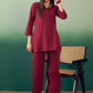 InWeave Burgundy Solid V Neck Short Kurta Pant Set - Swadesiicart