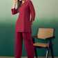 InWeave Burgundy Solid V Neck Short Kurta Pant Set - Swadesiicart