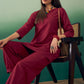 InWeave Burgundy Solid V Neck Short Kurta Pant Set - Swadesiicart