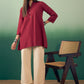InWeave Burgundy Mandarin V Neck Button Kurta Cream Pant Set - Swadesiicart