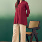 InWeave Burgundy Mandarin V Neck Button Kurta Cream Pant Set - Swadesiicart