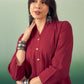 InWeave Burgundy Mandarin V Neck Button Kurta Cream Pant Set - Swadesiicart