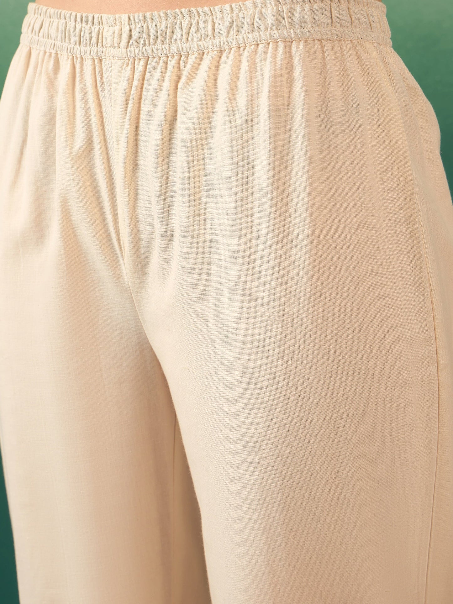 InWeave Burgundy Mandarin V Neck Button Kurta Cream Pant Set - Swadesiicart