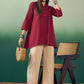 InWeave Burgundy Mandarin V Neck Button Kurta Cream Pant Set - Swadesiicart