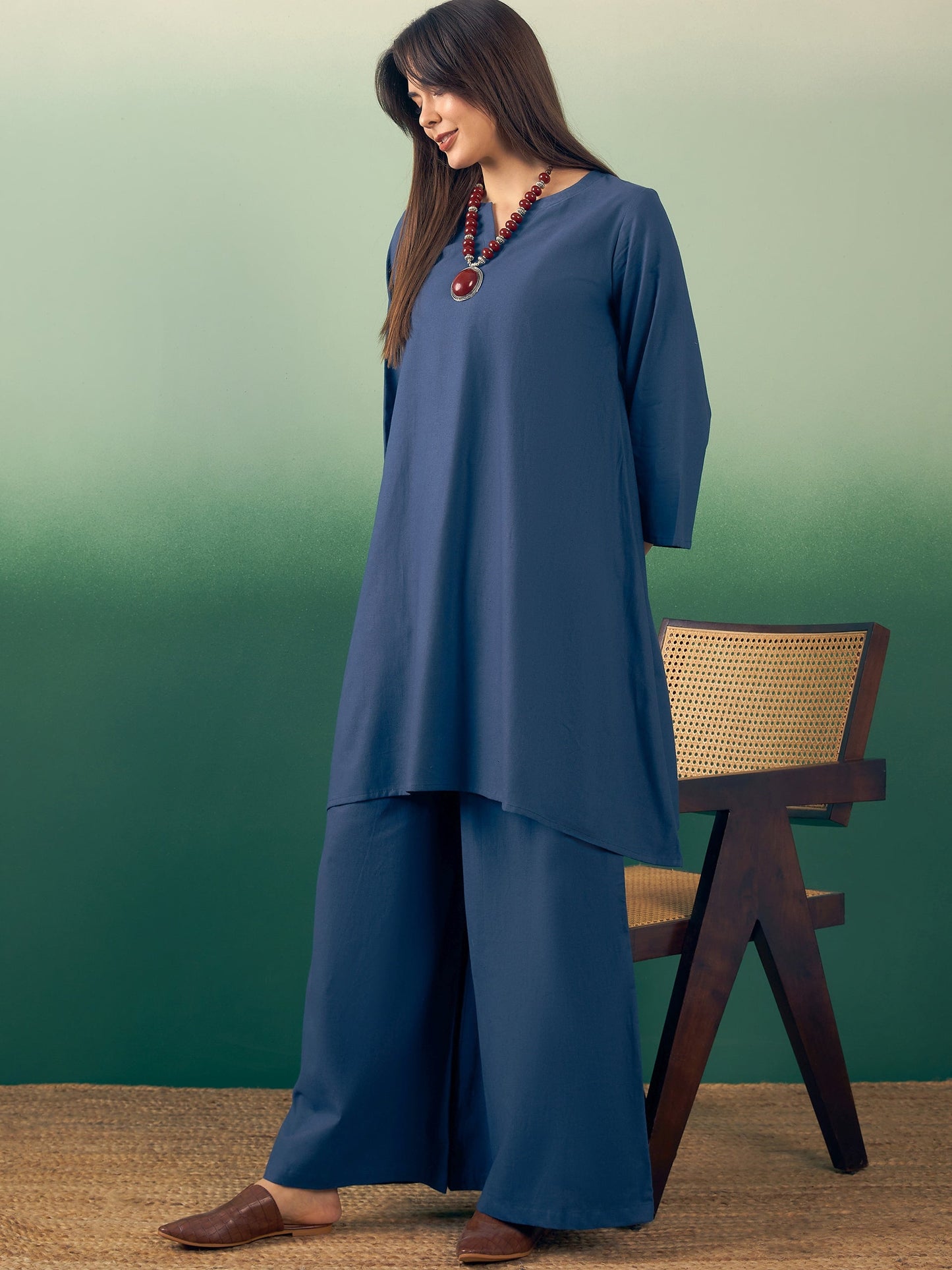 InWeave Midnight Blue Kurta Palazzo Set - Swadesiicart