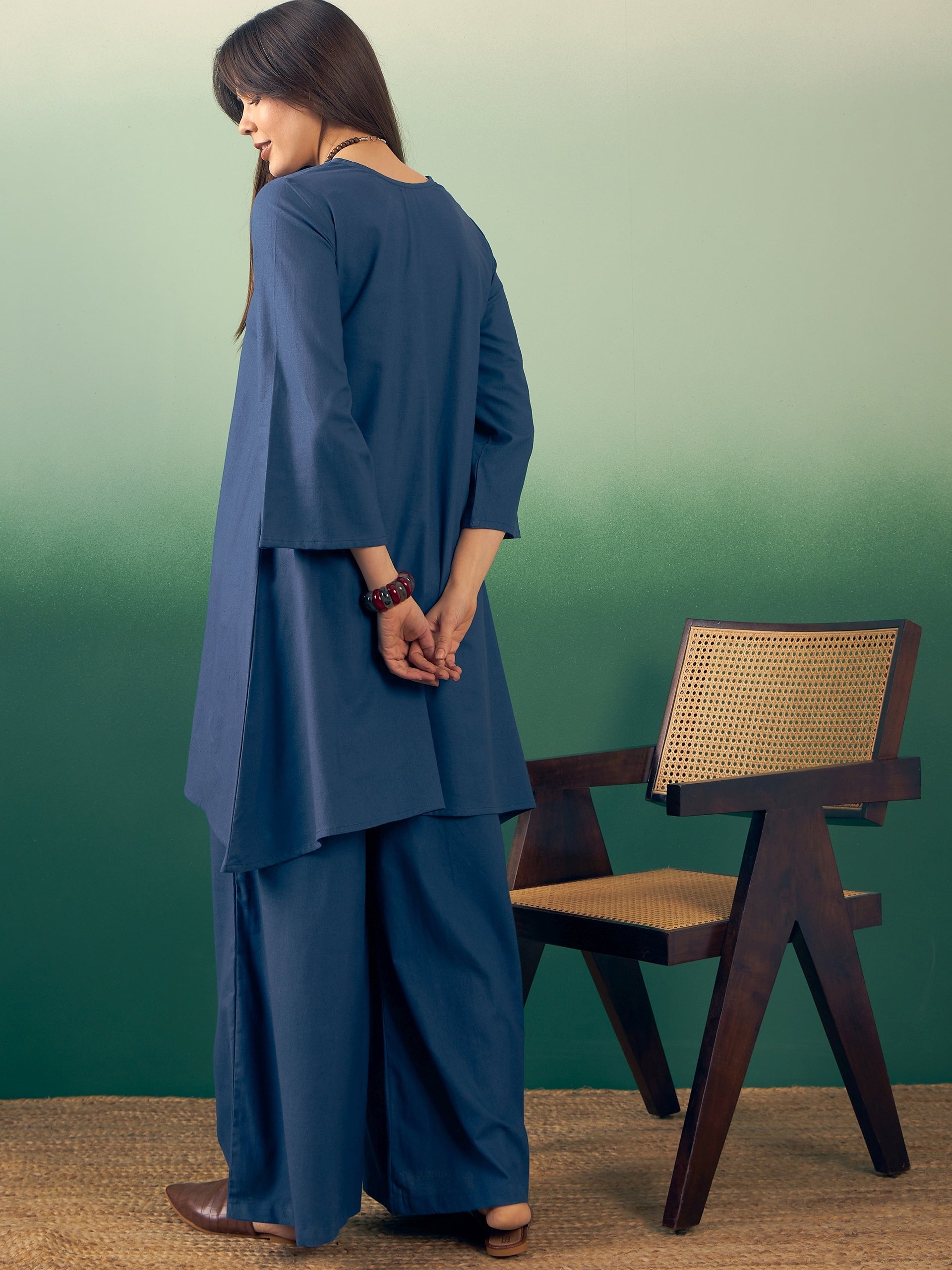 InWeave Midnight Blue Kurta Palazzo Set - Swadesiicart