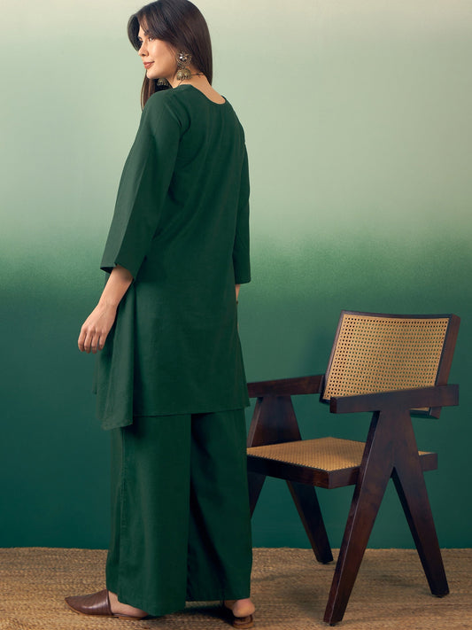 InWeave Dark Green Kurta Palazzo Set - Swadesiicart