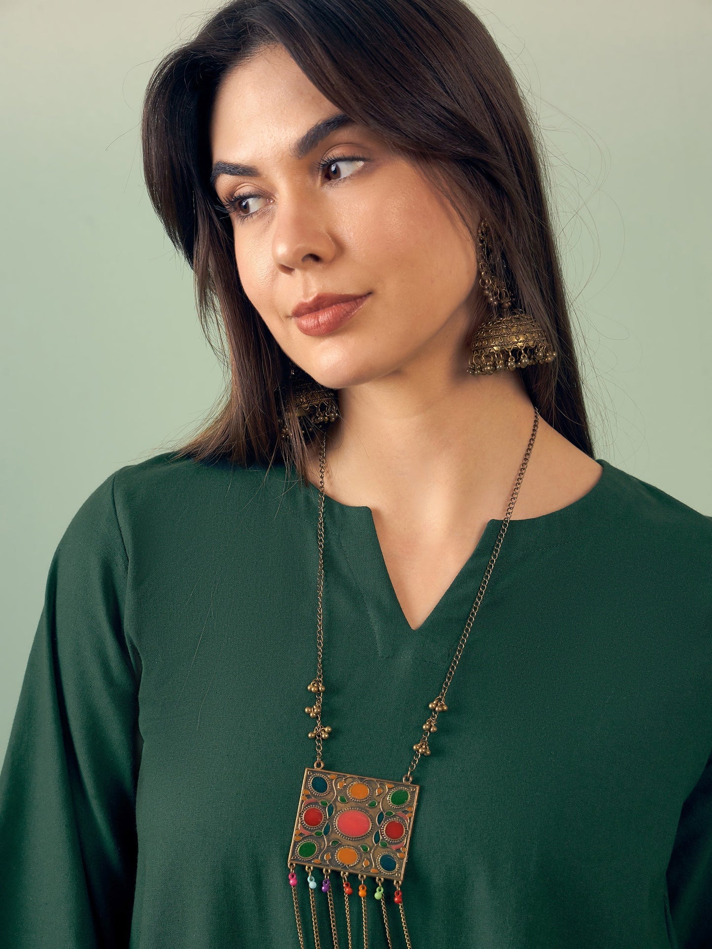 InWeave Dark Green Kurta Palazzo Set - Swadesiicart