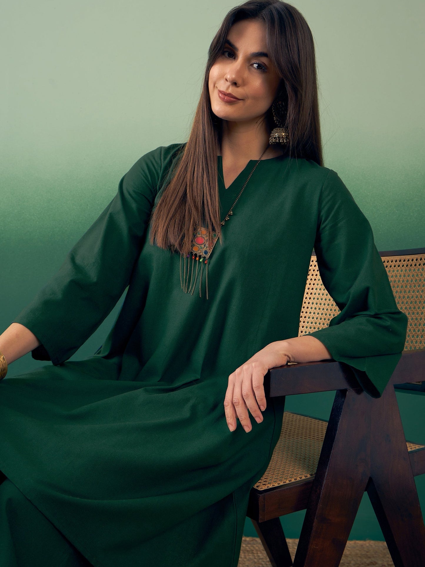 InWeave Dark Green Kurta Palazzo Set - Swadesiicart
