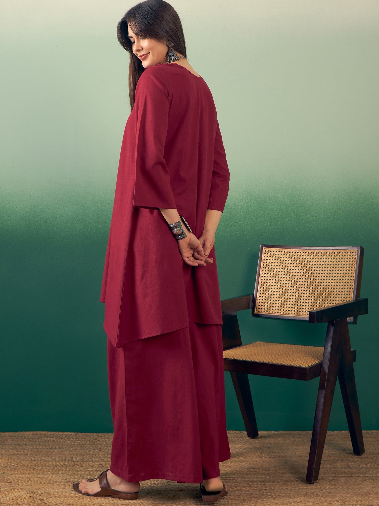 InWeave Burgundy Kurta Palazzo Set - Swadesiicart