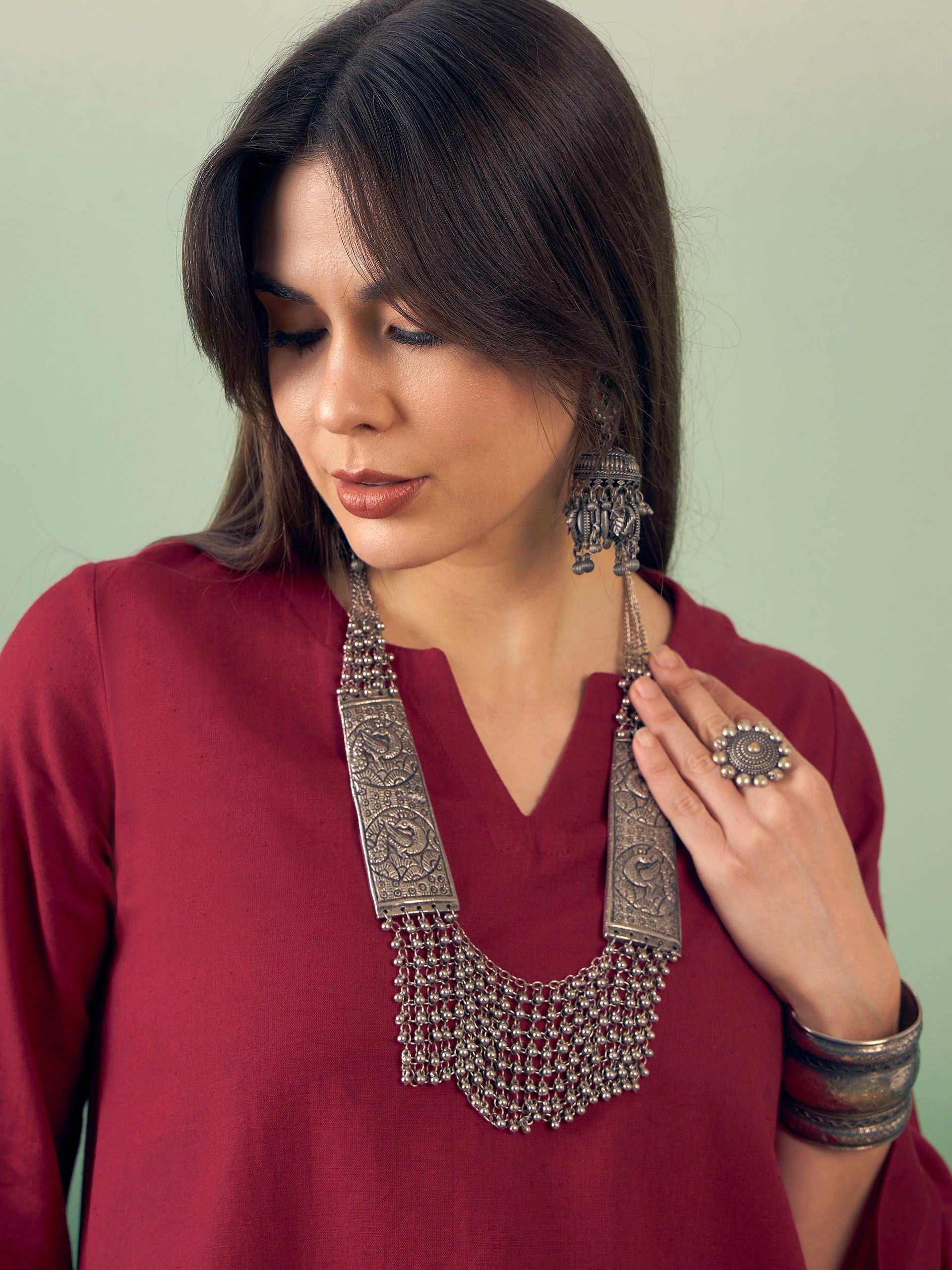 InWeave Burgundy Kurta Palazzo Set - Swadesiicart