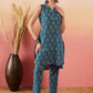 InWeave Teal Kantha Mandarin Kurta Set - Swadesiicart