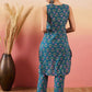 InWeave Teal Kantha Mandarin Kurta Set - Swadesiicart