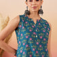 InWeave Teal Kantha Mandarin Kurta Set - Swadesiicart