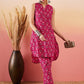 InWeave Red Kantha Print Mandarin V Neck Button Kurta Pant Set - Swadesiicart