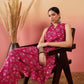 InWeave Red Kantha Print Mandarin V Neck Button Kurta Pant Set - Swadesiicart