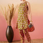 InWeave Lime Green Lurex Print Mandarin V Neck Button Kurta Pant Set - Swadesiicart