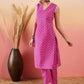 InWeave Pink Pyramid Kantha V Neck Lace Work Kurta Palazzo Set - Swadesiicart