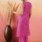 InWeave Pink Pyramid Kantha V Neck Lace Work Kurta Palazzo Set - Swadesiicart