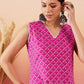 InWeave Pink Pyramid Kantha V Neck Lace Work Kurta Palazzo Set - Swadesiicart