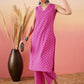 InWeave Pink Pyramid Kantha V Neck Lace Work Kurta Palazzo Set - Swadesiicart