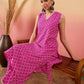 InWeave Pink Pyramid Kantha V Neck Lace Work Kurta Palazzo Set - Swadesiicart