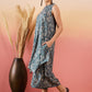 InWeave Slate Grey Paisley Round Neck Kurta Short Palazzo Set - Swadesiicart