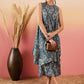 InWeave Slate Grey Paisley Round Neck Kurta Short Palazzo Set - Swadesiicart