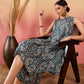 InWeave Slate Grey Paisley Round Neck Kurta Short Palazzo Set - Swadesiicart