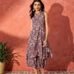 InWeave Dusty Mauve Paisley Round Neck Kurta Short Palazzo Set - Swadesiicart