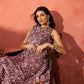 InWeave Dusty Mauve Paisley Round Neck Kurta Short Palazzo Set - Swadesiicart