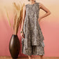 InWeave Dull Brown Paisley Round Neck Kurta Short Palazzo Set - Swadesiicart