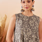 InWeave Dull Brown Paisley Round Neck Kurta Short Palazzo Set - Swadesiicart