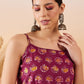 InWeave Burgundy Floral Boota Print Strappy Printed Palazzo Set - Swadesiicart