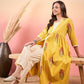 InWeave Yellow Striped V Neck Lace Front Slit Kurta Pant Set - Swadesiicart