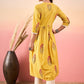 InWeave Yellow Striped V Neck Lace Front Slit Kurta Pant Set - Swadesiicart