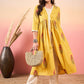 InWeave Yellow Striped V Neck Lace Front Slit Kurta Pant Set - Swadesiicart