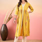 InWeave Yellow Striped V Neck Lace Front Slit Kurta Pant Set - Swadesiicart