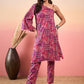 InWeave Pink Violet Printed One Shoulder Strapp Kurta Set - Swadesiicart