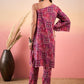 InWeave Pink Violet Printed One Shoulder Strapp Kurta Set - Swadesiicart