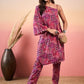 InWeave Pink Violet Printed One Shoulder Strapp Kurta Set - Swadesiicart
