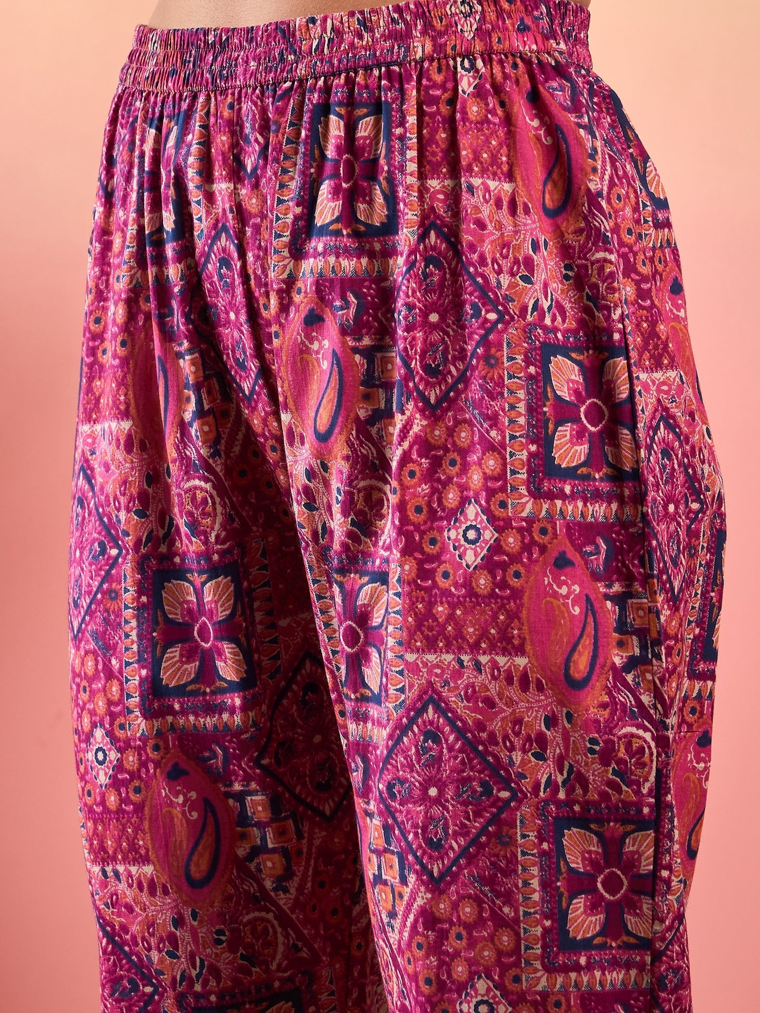 InWeave Pink Violet Printed One Shoulder Strapp Kurta Set - Swadesiicart