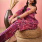 InWeave Pink Violet Printed One Shoulder Strapp Kurta Set - Swadesiicart