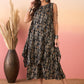 InWeave Black Ikkat Print Foil Round Neck Palazzo Set - Swadesiicart