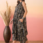 InWeave Black Ikkat Print Foil Round Neck Palazzo Set - Swadesiicart